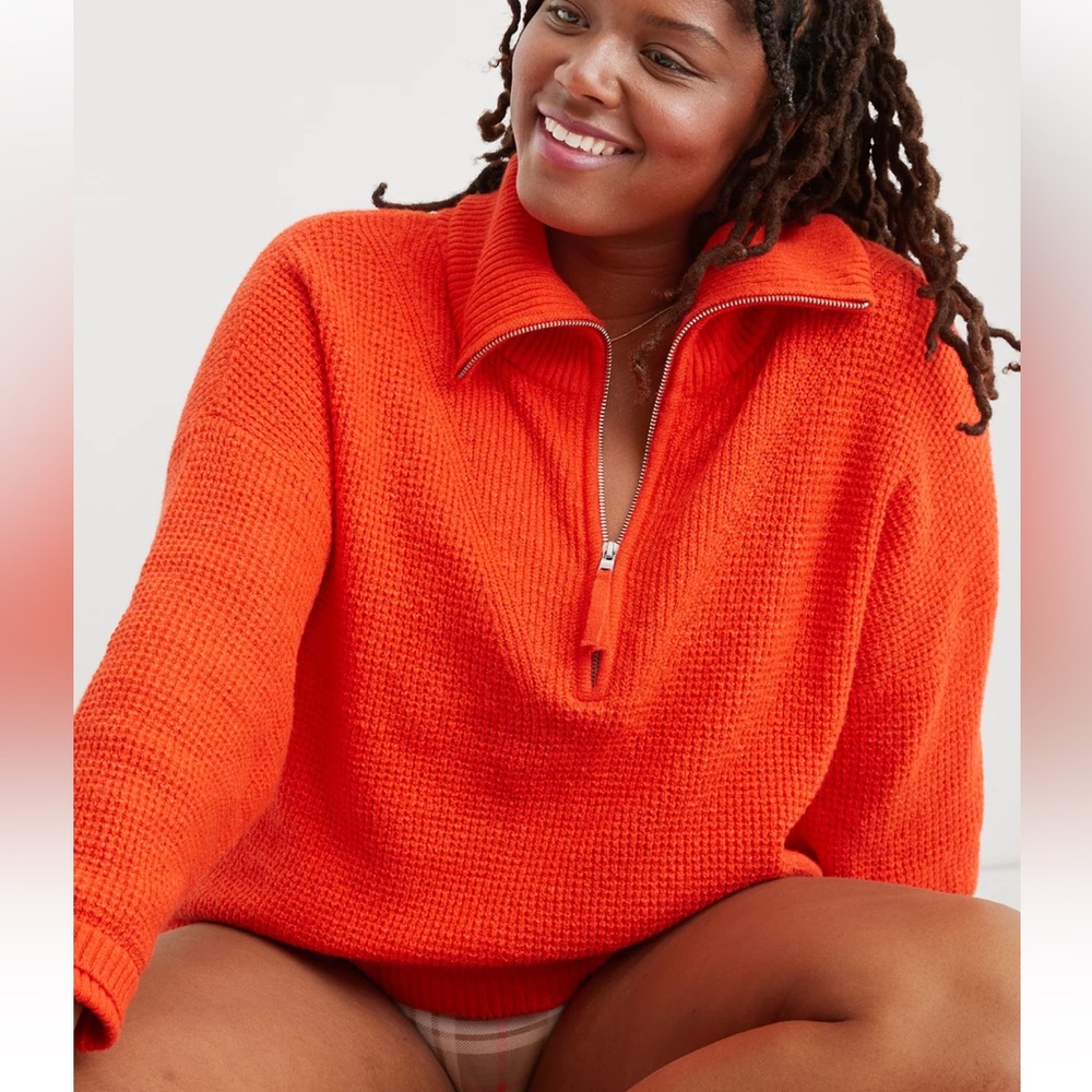 Aerie CozyUp Waffle Quarter Zip Sweater Size: M